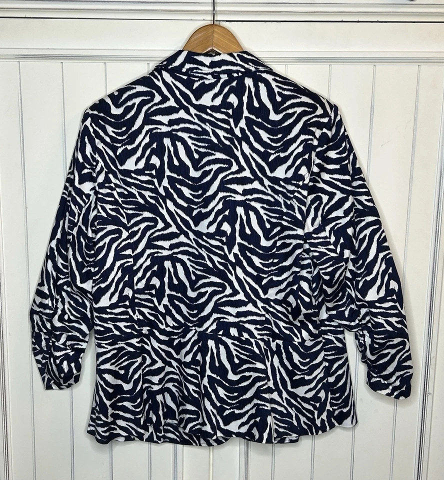 Vestido feminino celeiro forrado azul animal estampa de zebra blazer jaqueta tamanho 1X roupa de trabalho - Imagem 4 de 4