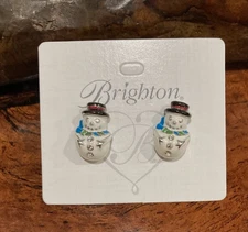 BRIGHTON Chilly Charm Crystal Snowman Post Stud Winter Christmas Earrings NWT