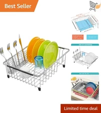 Expandable Stainless Steel Dish Rack Over Sink Drainer Cutlery Holder Kitchen...