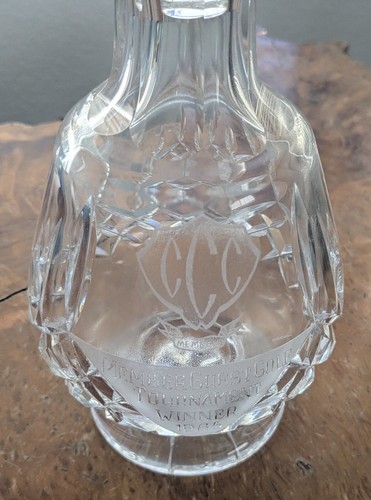 BRANDY DECANTER STOPPER FOOTED BASE CUT CRYSTAL Etched Golf Tournament Winner - Picture 9 of 17