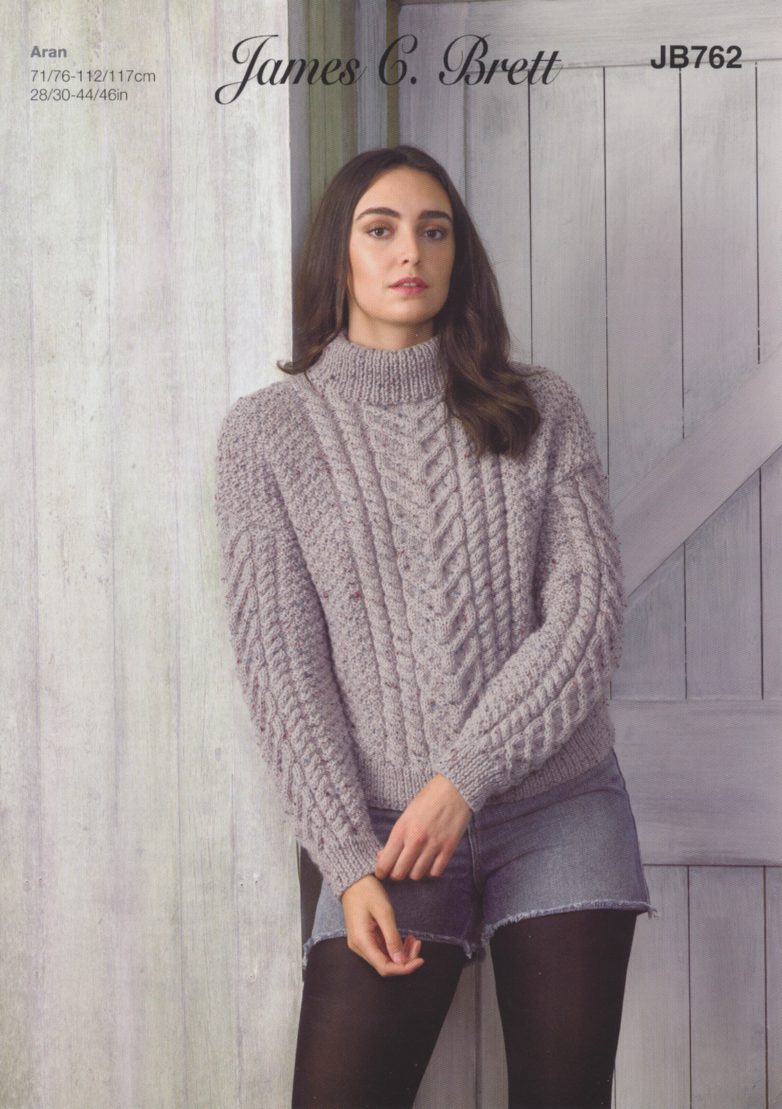 Knitting Pattern Womens Cable Knit High Neck Jumper James Brett Aran JB762