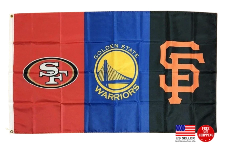 Logotipos de campeones de equipos de San Francisco bandera 3x5 Gigantes 49ers Goloden State Warriors Foto 2 de 4