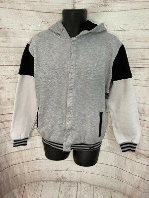 5th Concept Pour Homme Men s White / Gray Cotton Blend Hooded Bomber Jacket Sz L