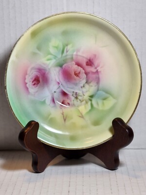 Vtg Royal Bayreuth Bavaria 5.5'' Saucer Pale Green with Pink Floral Design