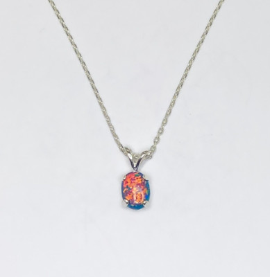 8 x 6 Oval erstellt schwarz mehrfarbig Opal Sterlingsilber Anhänger Halskette