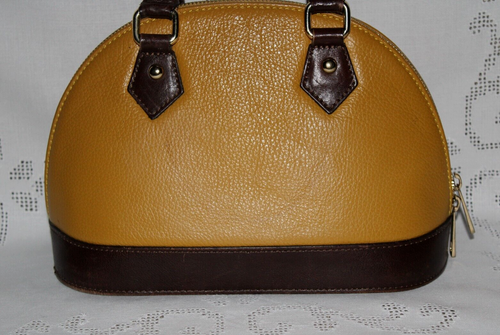 Divina Firenze Designer Handbag /XBody Zipper Mustard/ Dk Brown Leather Italy - Picture 8 of 15