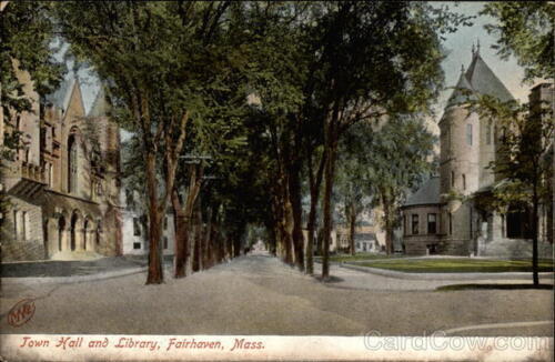 Fairhaven,MA Town Hall and Library Bristol County Massachusetts Vintage Postcard