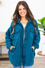 Zenana All About The Fleece Button-down Shacket In Teal S-l Qj-4003d4