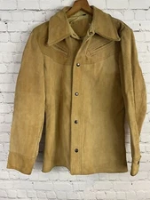 VTG R. Sherman Men’s Rockabilly Tan Leather Suede Jacket Size 36 Snap Button