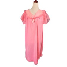 Vintage 1950s Nightgown Lingerie Nightie Coral Nylon Chiffon Babydoll MODE O DAY