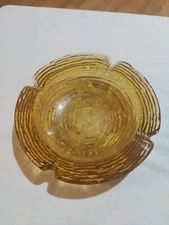 Vintage  Glass Ashtray Amber/Gold 6 1/4" x2” Cigar/Cigarette Art Glass 60-70s