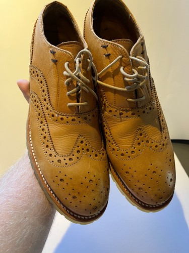 JD Fisk Wingtip Oxfords Size 9 Tan Burnished Lace Up Leather Shoes - Picture 5 of 5