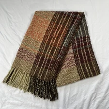 Modena Plaid Scarf Nubby Boucle Fringe Tartan Oversized Soft Blanket Wrap 22x80