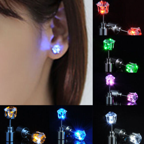 2Pcs STUD EARRINGS Replaceable Battery  LED LIGHT UP Screw Back Glow In The Dark - Picture 1 of 18
