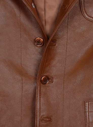 New Men's Dark Tan Leather Coat 100% Genuine Soft Lambskin Leather Coat Blazer - Picture 4 of 13