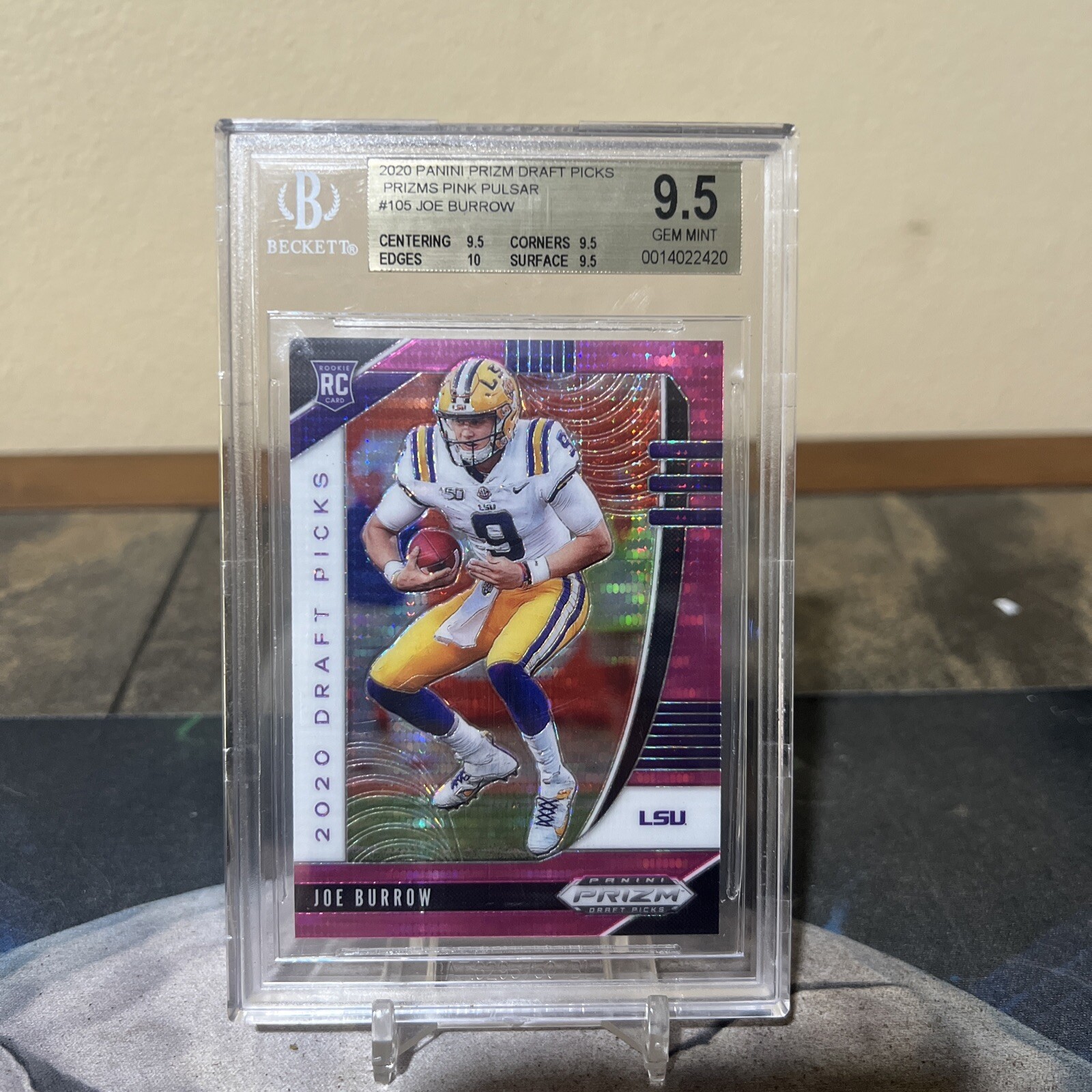 2020 Panini Prizm Draft Picks Joe Burrow #105 Pink Pulsar RC BGS 9.5 Gem Bengals