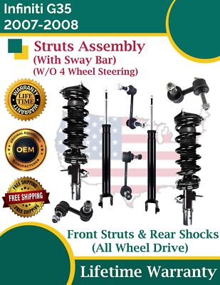 New OE Front Struts & Rear Shocks With Sway Bar For 2007-2008 Infiniti G35 4X4