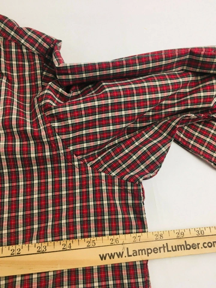 Club Room 衬衫男式 18 码 34/35 红色黑色格子标准版纽扣 — 第 4/4 张图片