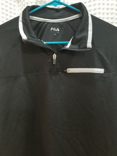 Fila Mens Pullover Lightweight Sweater Quarter Zip Size Medium Black White Trim - Picture 2 of 7