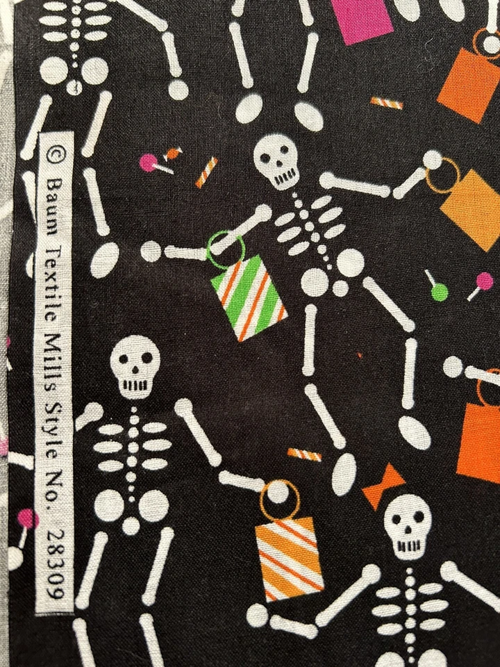 Halloween Dancing Skeletons Quilt Fabric. 2 Yard Piece. Fun!100% Cotton Benatex - Image 2 of 2