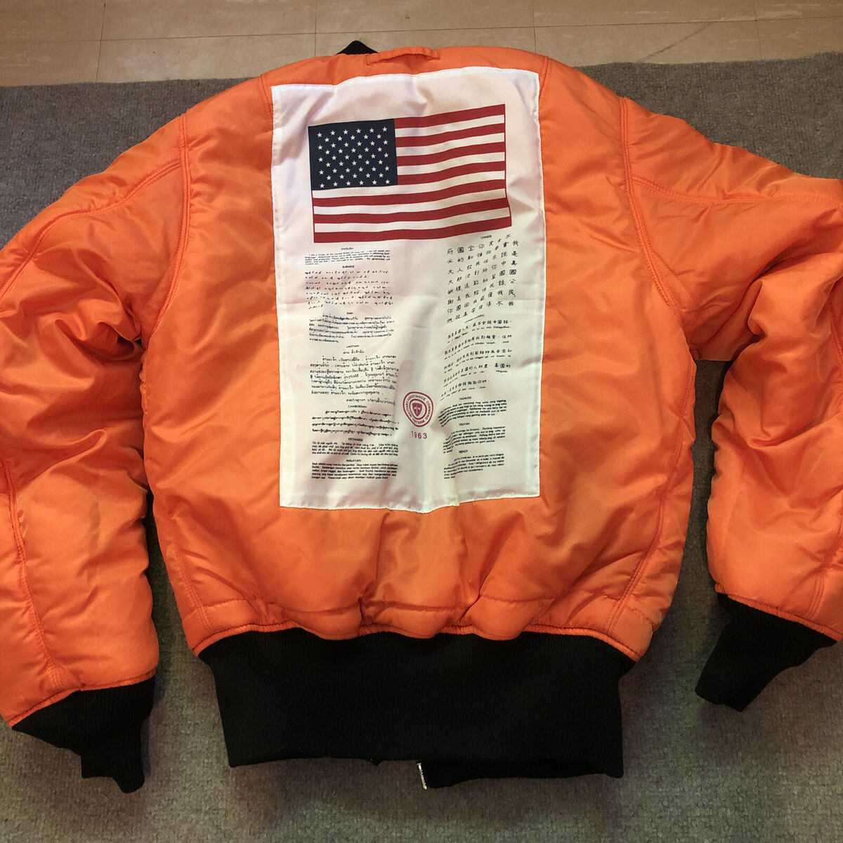 Alpha Industries Blood Chit Black MA-1 Bomber Jacket W/ NASA Alpha Industries Blood Chit Black MA-1 Bomber Jacket W/ NASA