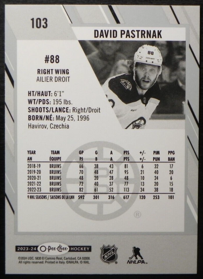 2023-24 23/24 O-Pee-Chee #103 David Pastrnak Boston Bruins - Image 2 of 2