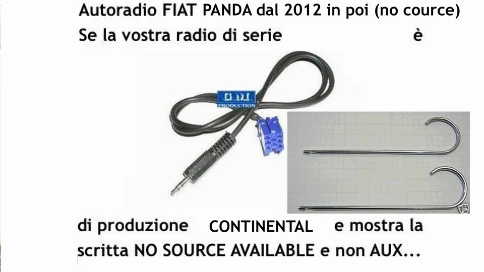 G.M. PRODUCTION Kit Cavo aux Fiat Panda 2012 a 2019 radio Continental (no source available) 1,4m
