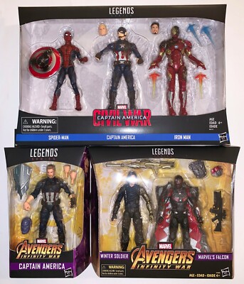 Marvel Legends CIVIL WAR Spidey, Cap Iron Man 3-Pk, W Soldier Falcon  Cap - Main Image