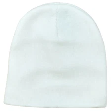 White Cuffless Blank Solid Color Plain Adults Unisex Skully Beanie Knit Hat