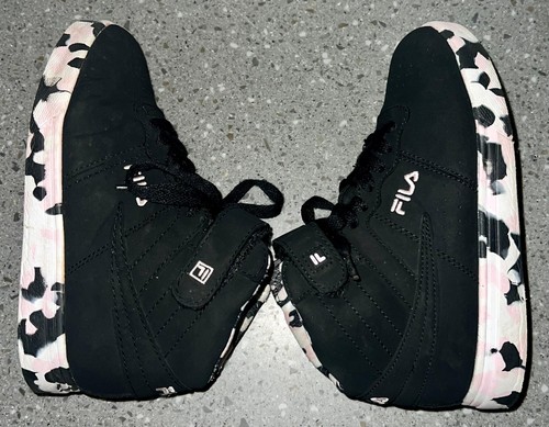 Fila Black Pink Camo Sneaker HI-Top Kids Size 1 - Picture 7 of 10