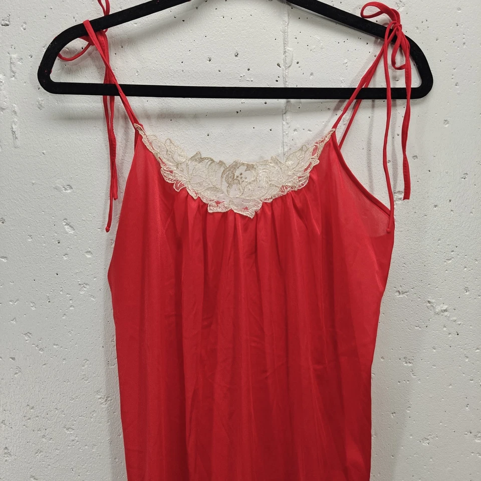 VTG Undercover Wear Womens Small Nightgown Red Nylon Lace Long Slip Dress - Image 2 of 4