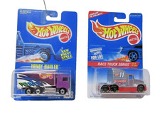 1995 HOT WHEELS #381 Silver KENWORTH T600 Semi + #238 Purple HIWAY HAULER
