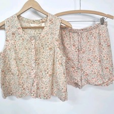 VTG 2 Pcs Set Victoria s Secret Country Cotton Pajama Shorts Boxy Tank Floral M