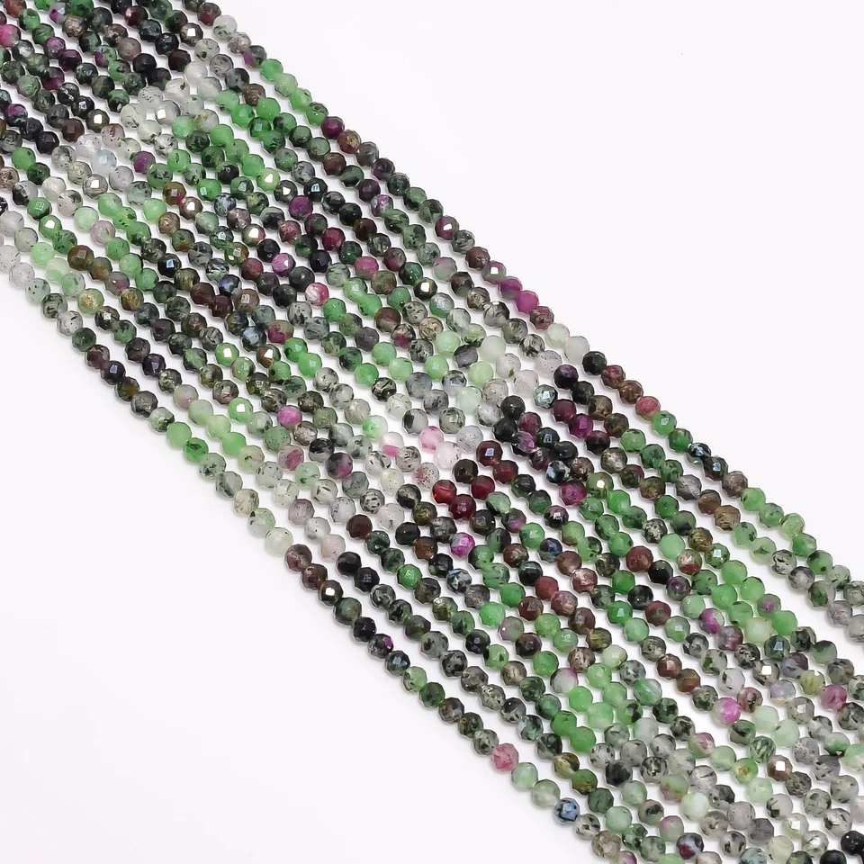 Natural Rutile Ruby Zoisite Gemstone Round Faceted Beads 3mm Strand 12.5" UGB394 - Image 2 of 2