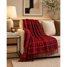 Vintage Troy Leisure Blanket Red Plaid Tartan Fringe Throw Made in USA 51x60