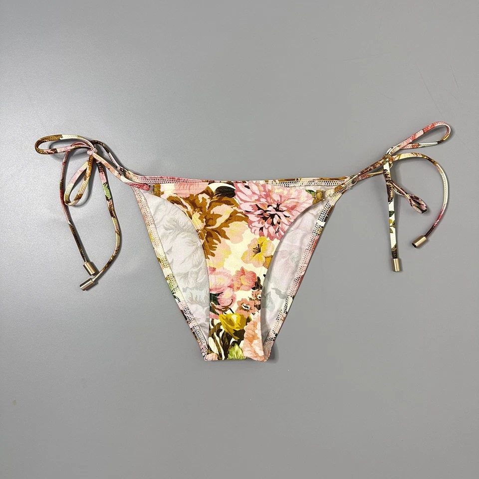 Parte inferior de bikini Zimmermann para mujer extra pequeña dorada rosa corbata floral Foto 4 de 4