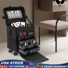 Makeup Train Case Professional Rolling Cosmetic Case with Drawers Travel Trolley