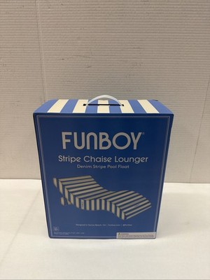 FUNBOY Giant Inflatable Luxury Blue & White Cabana Striped Chaise Lounger Chair
