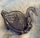 EUC Fenton Purple Art Glass SWAN  Trinket Dish with White Textured Floral