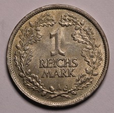 1925 A Germany 1 Mark Silver Coin  KM# 44