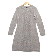 Talbots Sweater Dress Womens SP Grey Confetti Cable Knit Crew Neck Long Sleeve