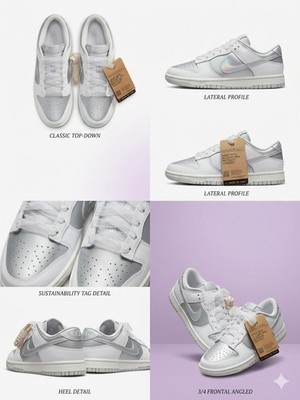 Nike Dunk Low White Silver Men's Sustainable Athletic Low Top Sneakers Leather