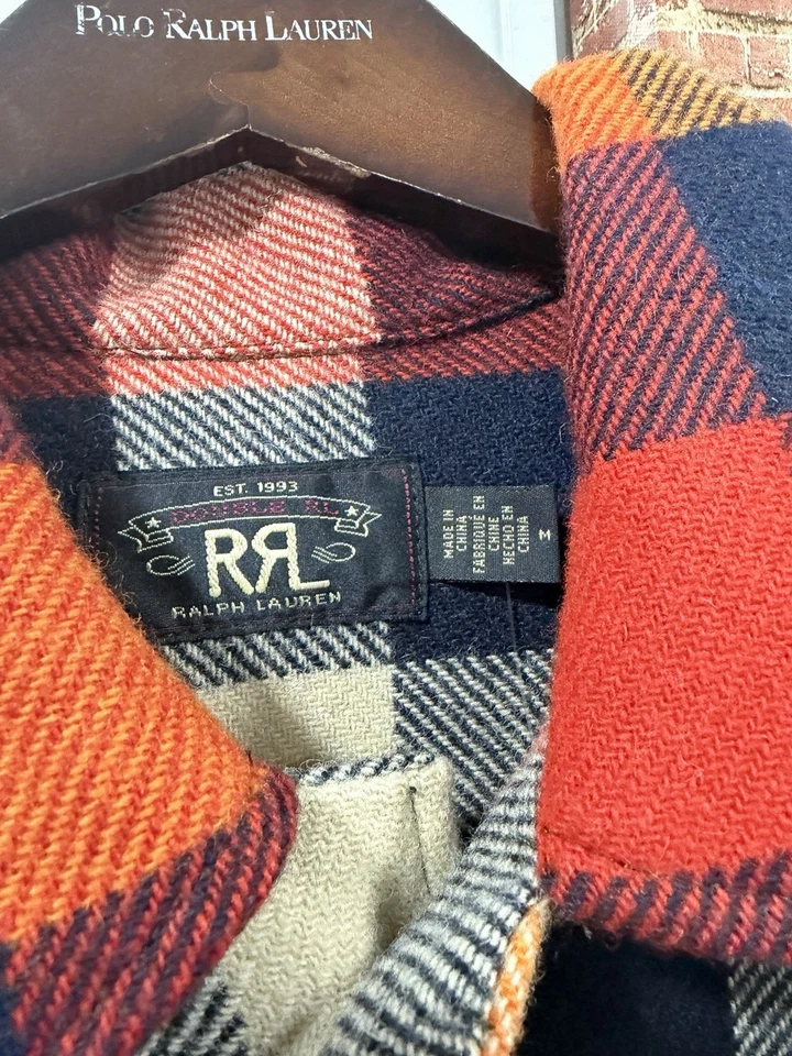 Chaqueta Camisa RRL Ralph Lauren 100% Lana Franela Talla: Mediana - Nueva con Etiquetas Minorista $445 Foto 3 de 4