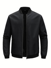 Chaqueta corta holgada de color liso con cuello de béisbol para hombre, primavera