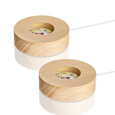 2Pcs Led Wood Display Stand for 3D Crystal Glass 2.7in Resin Art Light Wooden...