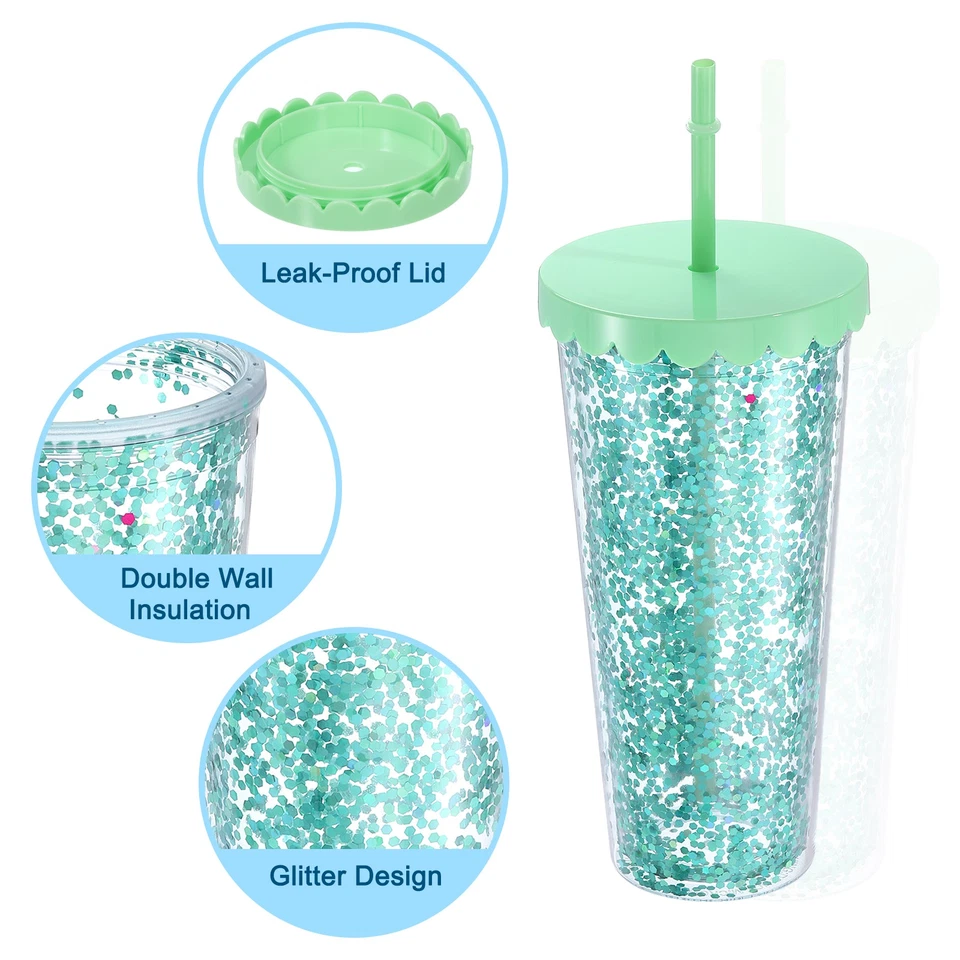 Vaso Acrílico con Tapa y Pajita 24Oz Doble Pared Vasos Brillantes Verde Foto 3 de 4