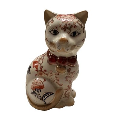 Vintage Cat Figurine Takahashi with Floral Arabesque & Leaves Side Stance 6 1/4''