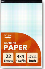Graph Paper Pad 11x17 Inch 4x4 Grid Quad Ruled 4 Squares per Inch 22 Sheets