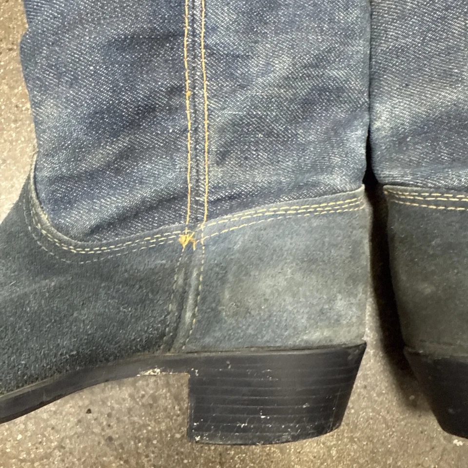DINGO vintage blue Denim and suede western boots Womens 7.5M Made In USA - Image 4 of 4