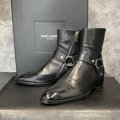 靴 Saint Laurent harness ring boots YSL Saint Laurent Wyatt Harness Ring Boots Black Leather Steel